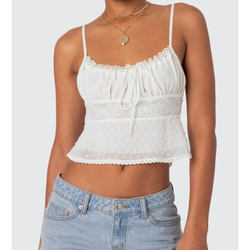 Edikted white Wendy Tie Back Lace Crop Camisole‎